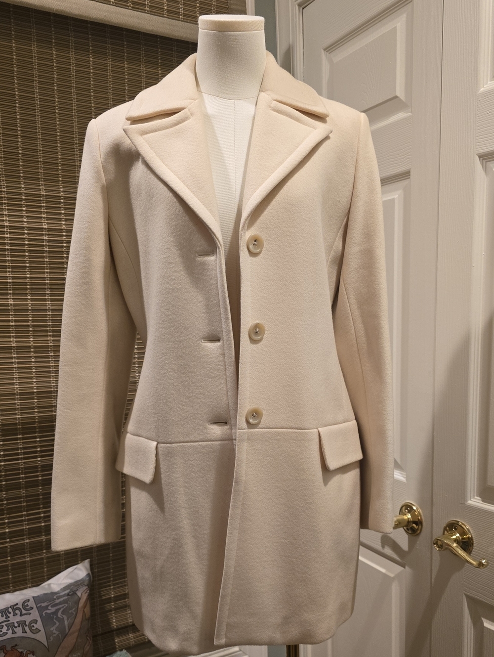 Banana Republic Cream Wool-Blend Single-Breasted Pea Coat